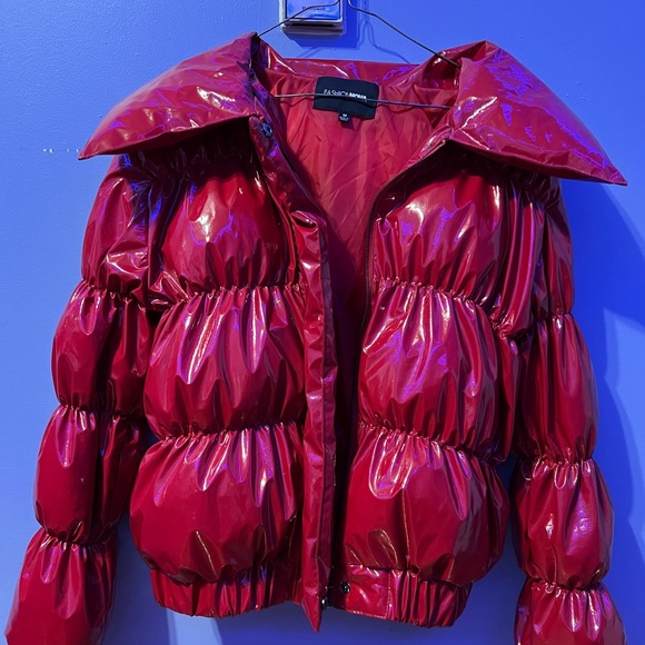 Medium TEXTURE ME LATEX PUFFER JACKET-RED - Picture 3 of 3